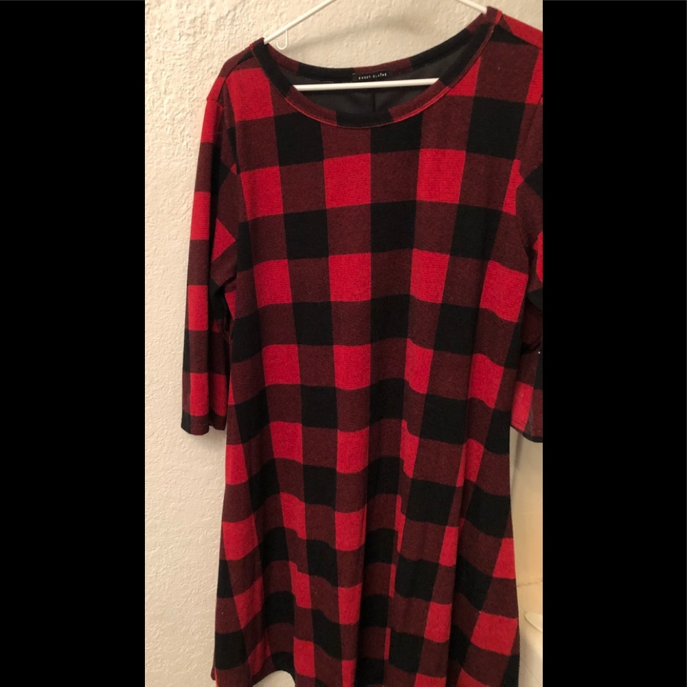 Sweet Claire Buffalo plaid midi dress in 2X.